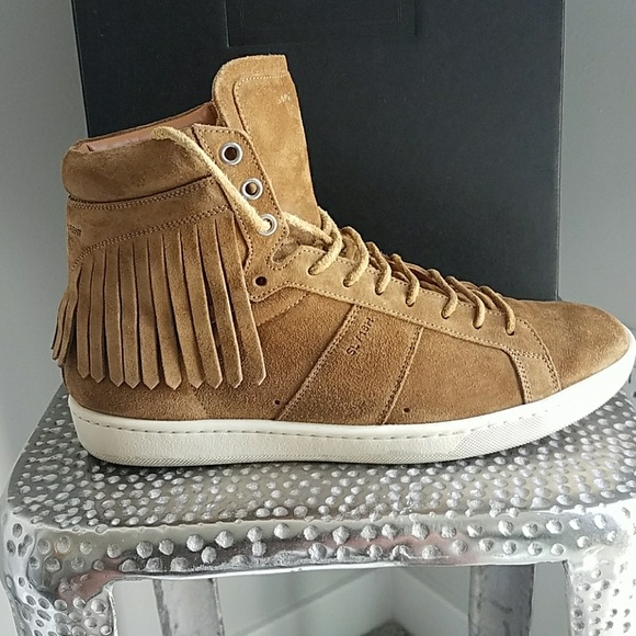 Saint Laurent- Tan Suede Fringe Court Classic - Picture 3 of 4